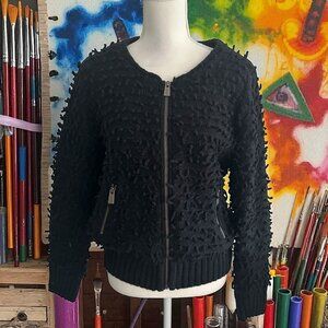 ANINE BING Black Knit Pulled Bomber Style Jacket Coat Size XS